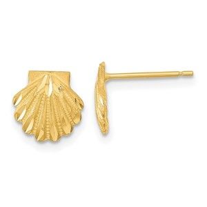 14k Satin Diamond-cut Seashell Post Earrings